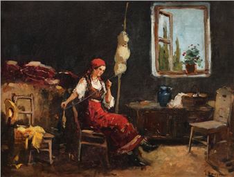 Peasant Girl with Flax - Teodor Harșia