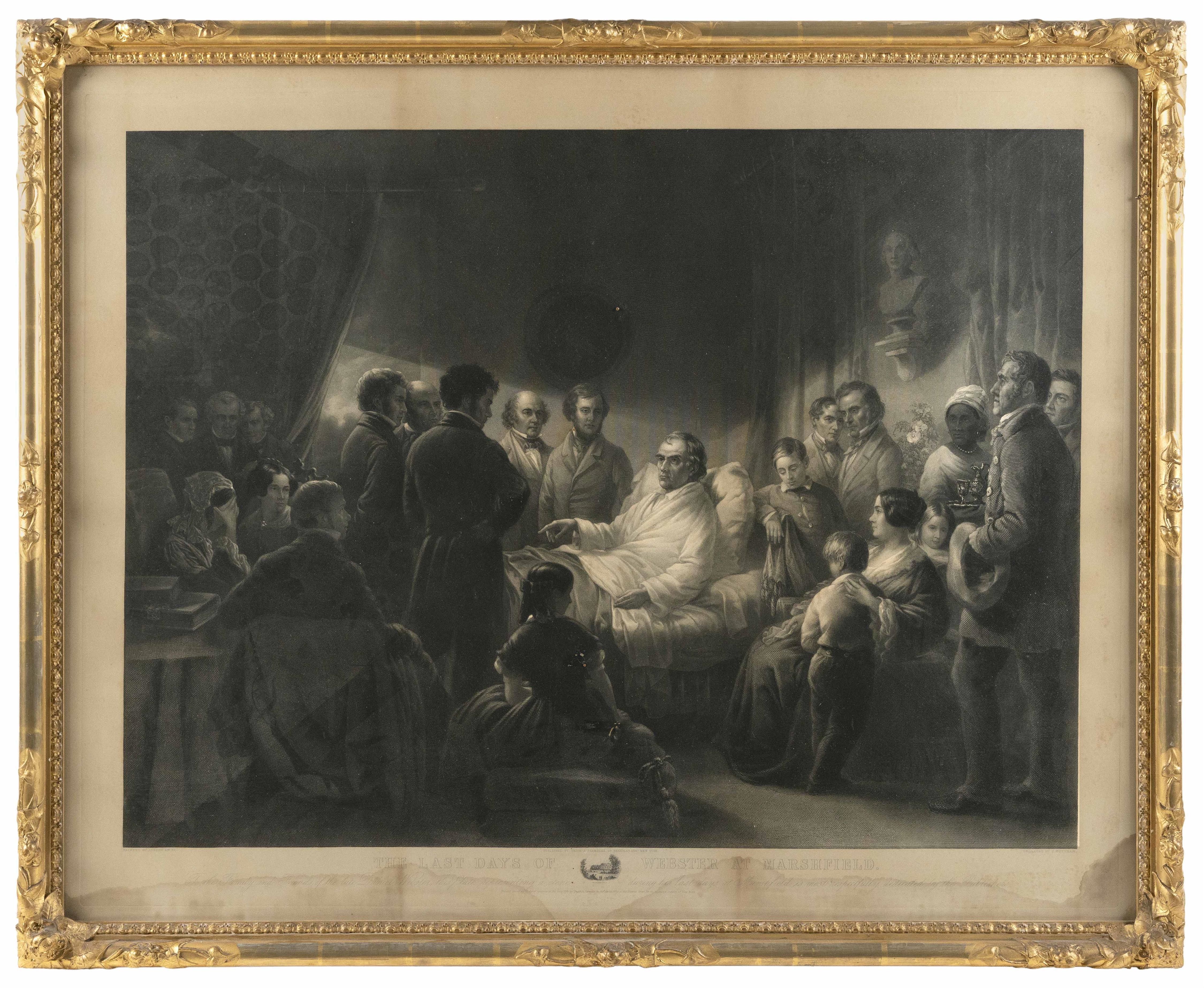 Artwork by Joseph Alexander Ames, "The Last Days of Webster at Marshfield"., Made of Engraving on paper