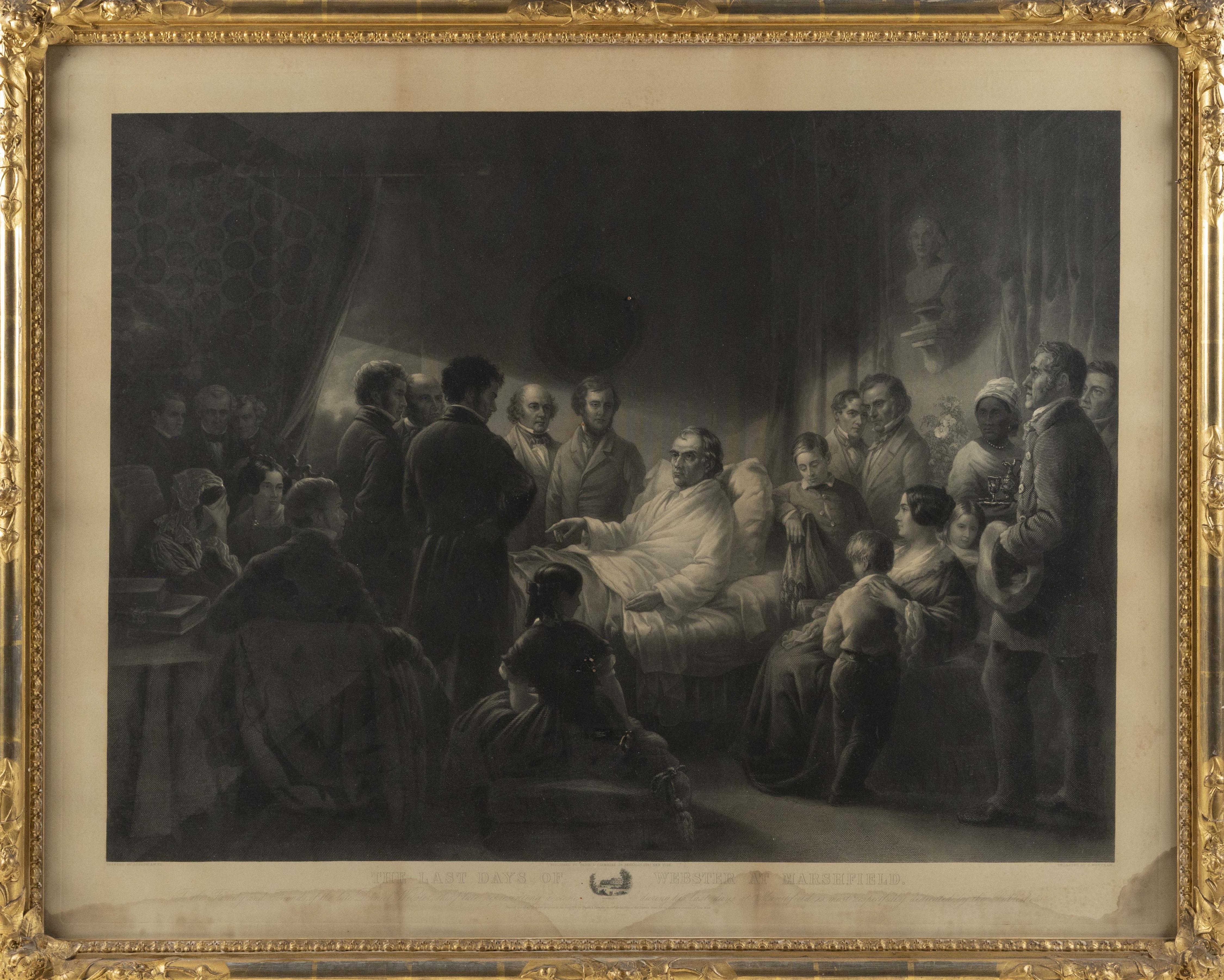 Artwork by Joseph Alexander Ames, "The Last Days of Webster at Marshfield"., Made of Engraving on paper