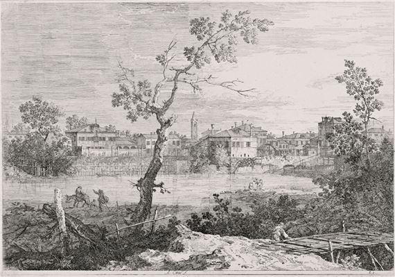 View of a Town on a River Bank by Canaletto, circa 1740