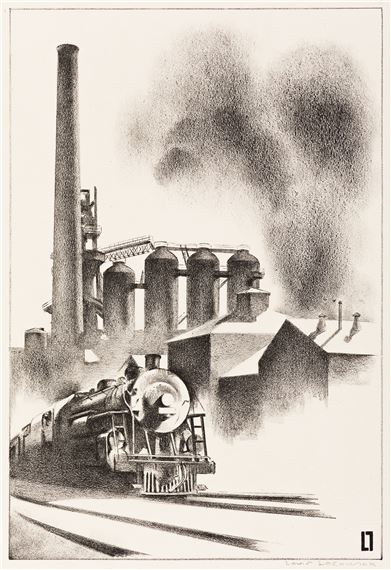 Train and Factory by Louis Lozowick, 1933