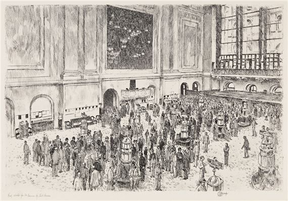 Floor of the Stock Exchange. by Childe Hassam, 1927