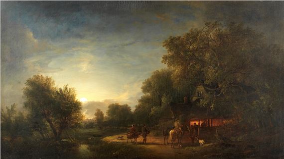 Wayfarers at the smithy, Hingham, Norfolk by John Berney Crome