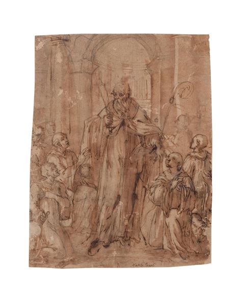 Moines en adoration devant un saint évêque - Matteo Ingoli