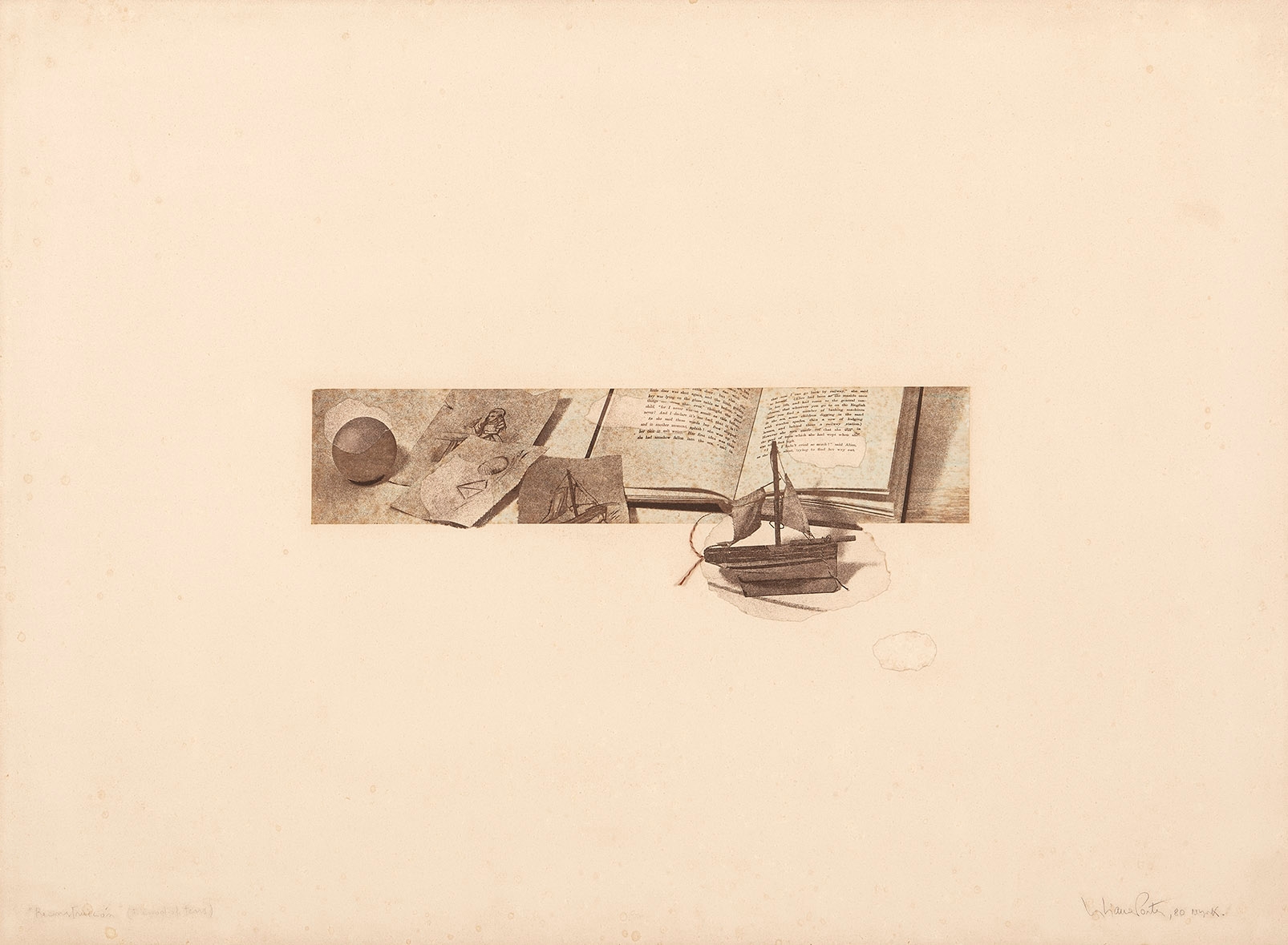 Artwork by Liliana Porter, RECONSTRUCCIÓN (THE POOL OF TEARS), Made of Etched with collage and India ink