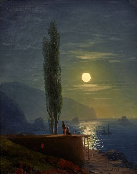 Figures by a moonlight shore by Ivan Aivazovsky, 1858