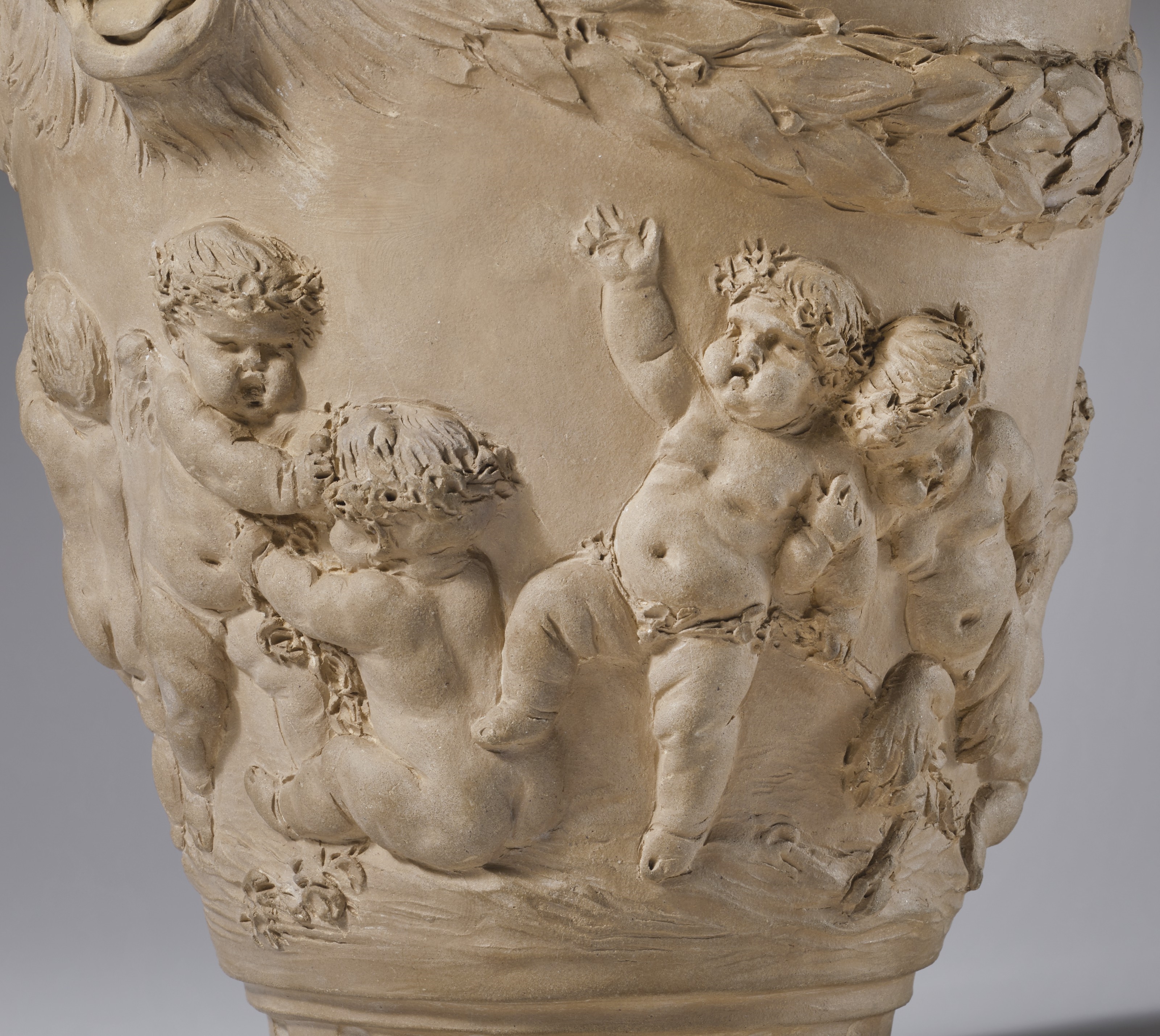 Artwork by Claude Michel Clodion, A TERRACOTTA VASE OF PUTTI WITH GROTESQUE HANDLES, Made of TERRACOTTA