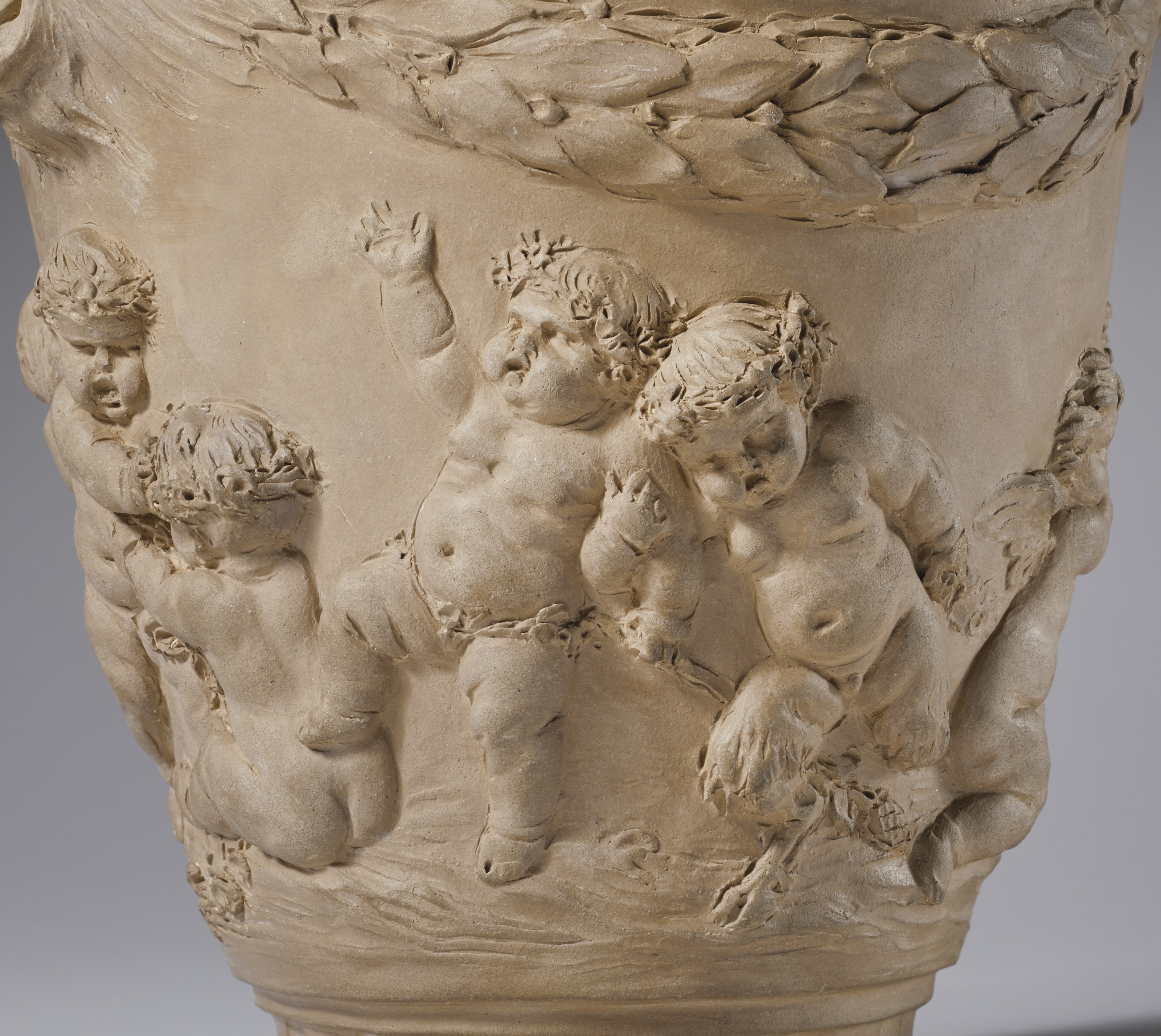 Artwork by Claude Michel Clodion, A TERRACOTTA VASE OF PUTTI WITH GROTESQUE HANDLES, Made of TERRACOTTA