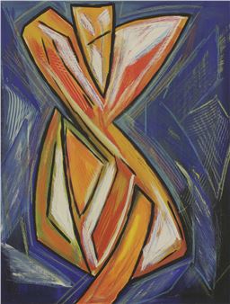 Abstract figure in orange and blue - Mathias Pfaff