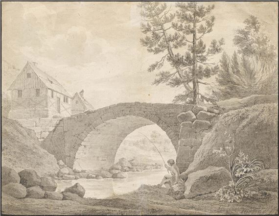 Fisherman under a Bridge. by Ludwig Kohl