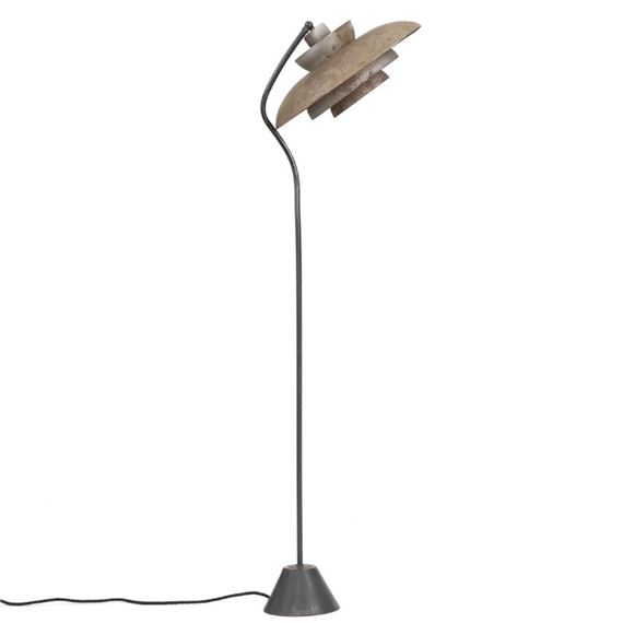 Floor Lamp With Grey Lacquered Metal, Cast Iron Floor Lamp Base