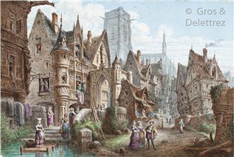 View of a suburb near a cathedral - Alphonse Chaignon