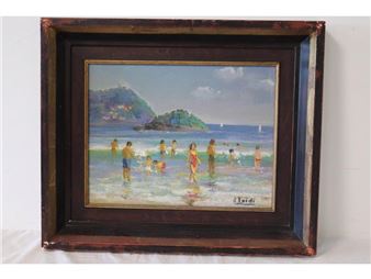 Plage de San Sébastian et baigneurs - Joaquin Loidi