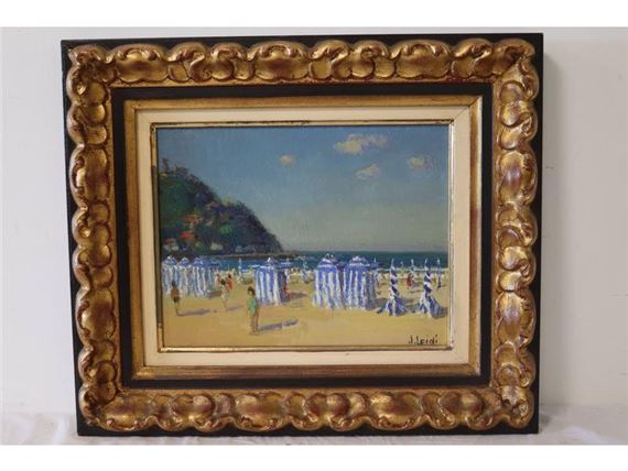 Plage de San Sébastian avec cabanes by Joaquin Loidi