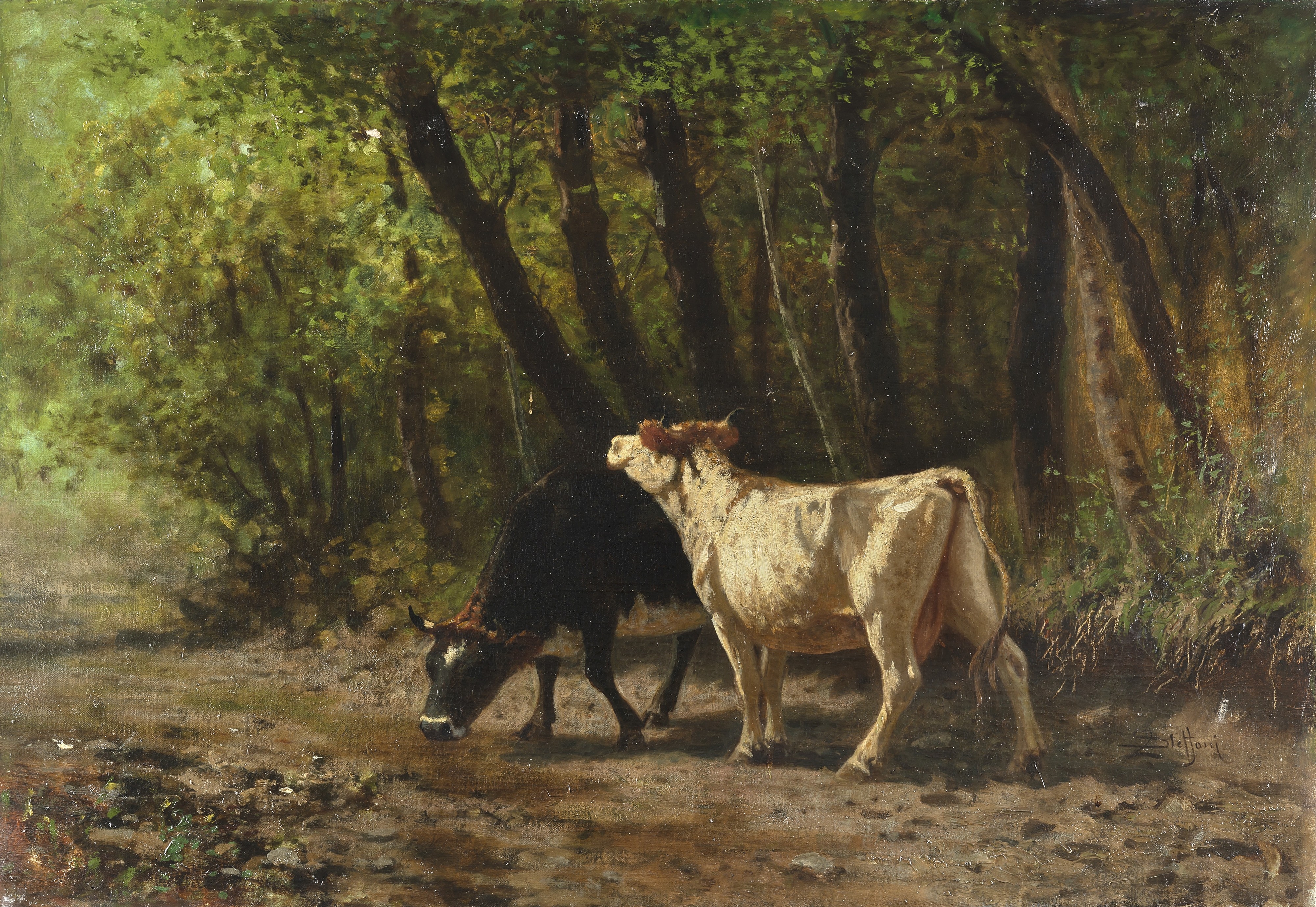 Artwork by Luigi Steffani, Al pascolo, Made of Oil on canvas