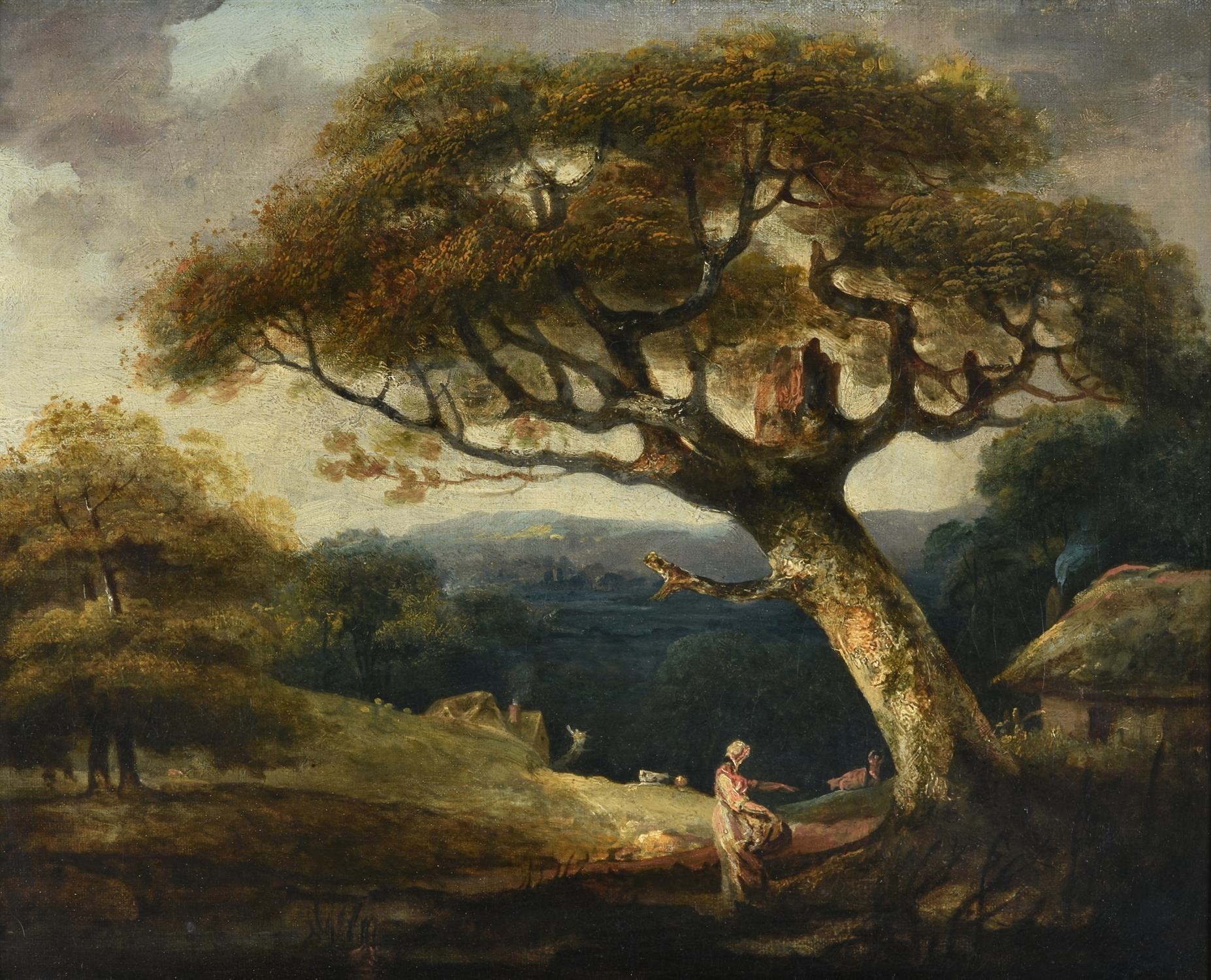 John Crome | Figure beneath a tree with a cottage beyond | MutualArt