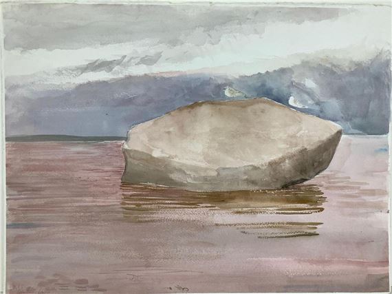 Large gray rock in the middle of a calm lake by Sebastian Upson