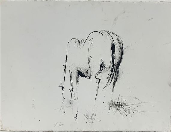 Outline of a horse with head bent down. by Sebastian Upson