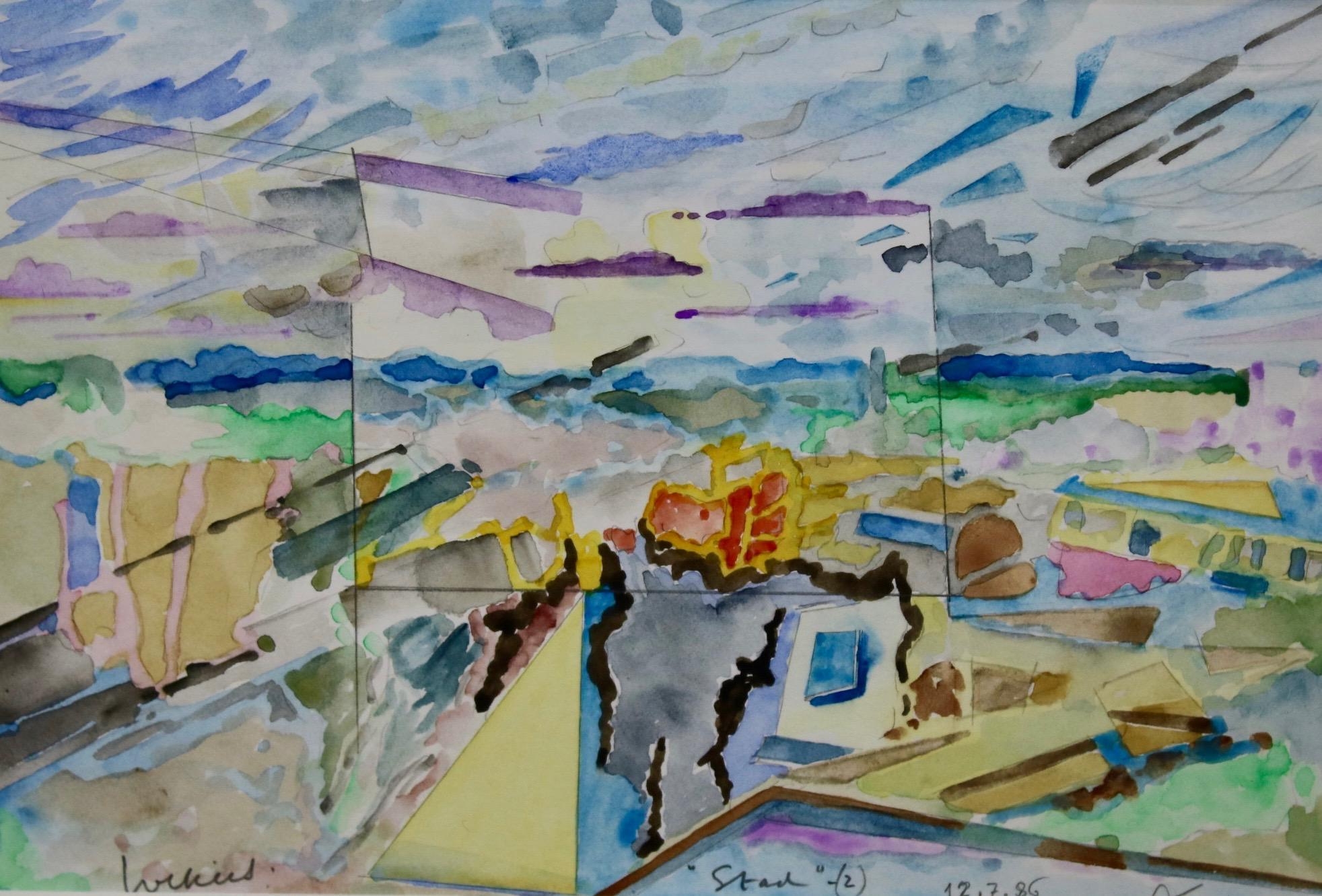 Artwork by Meinert Willem Volkers, "Stad (2)", Made of watercolor