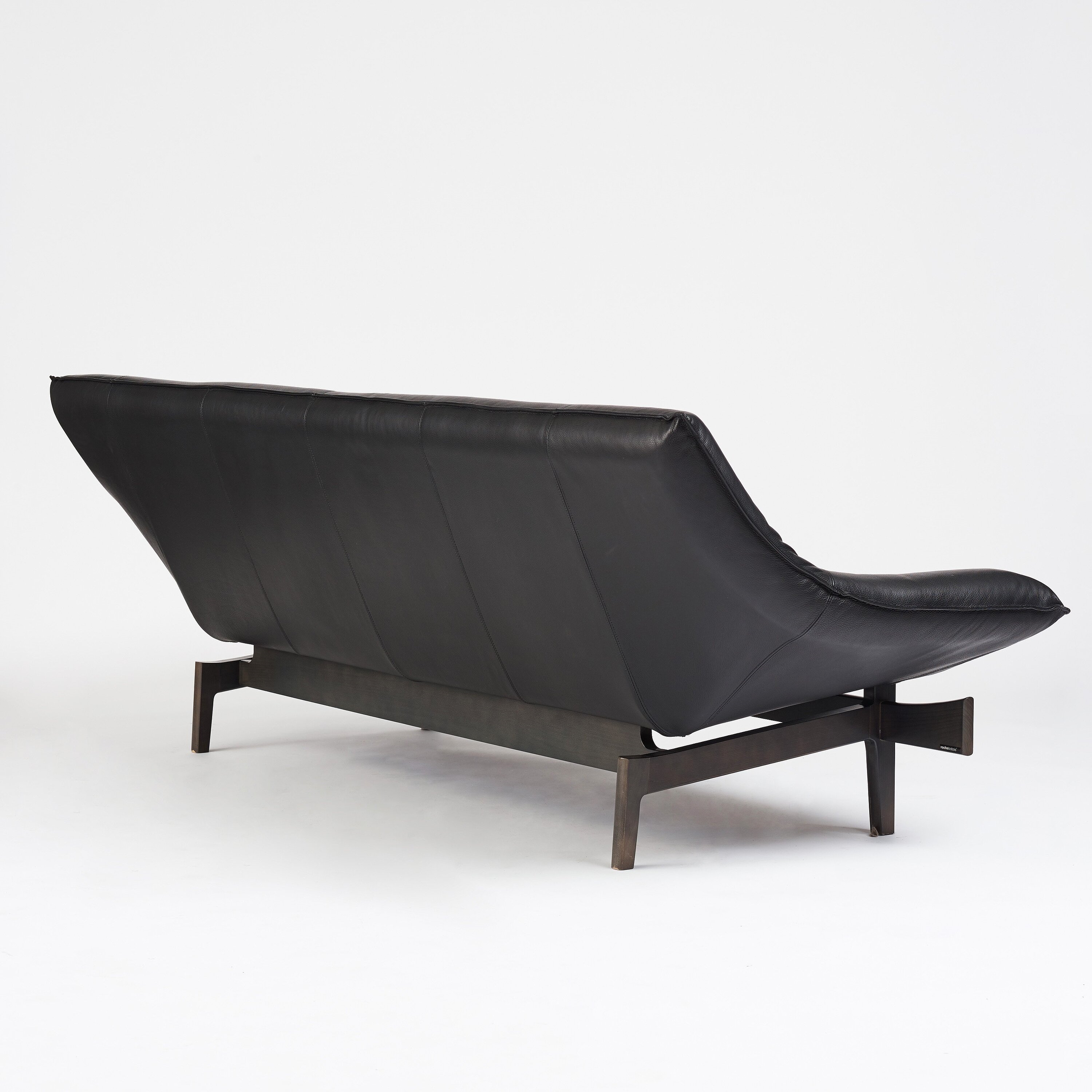 Artwork by Erik Marquardsen, a "model 84" sofa and easy chair, Made of Black lacquered wood and black leather