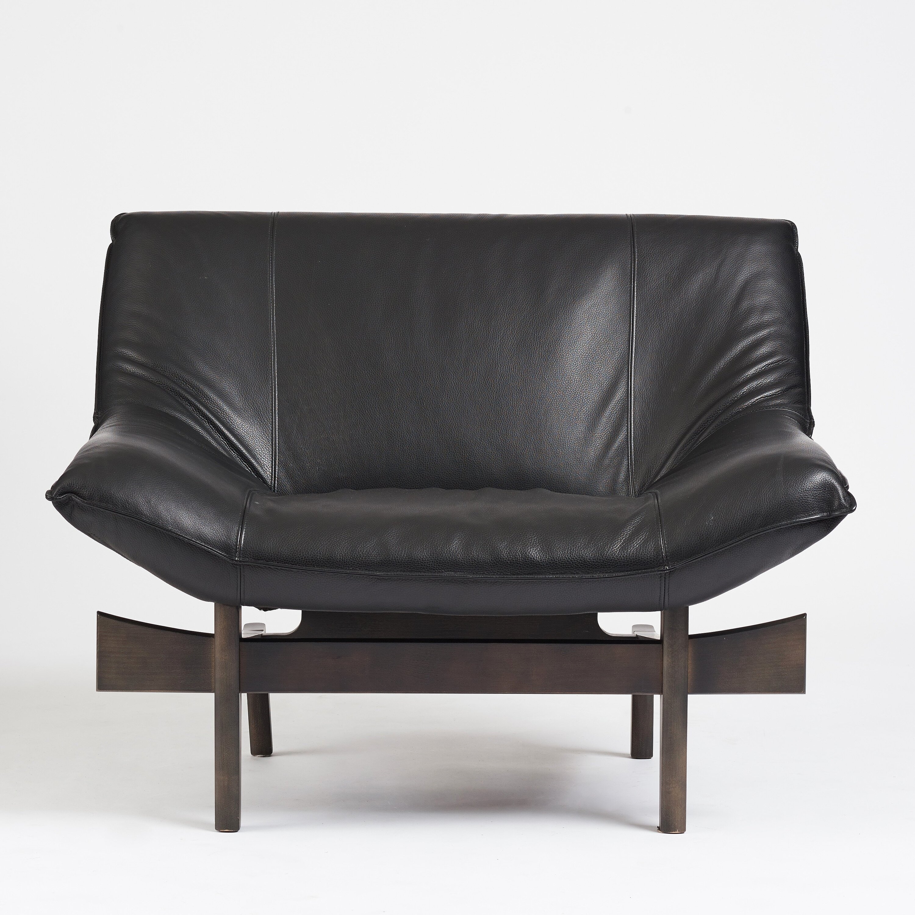 Artwork by Erik Marquardsen, a "model 84" sofa and easy chair, Made of Black lacquered wood and black leather