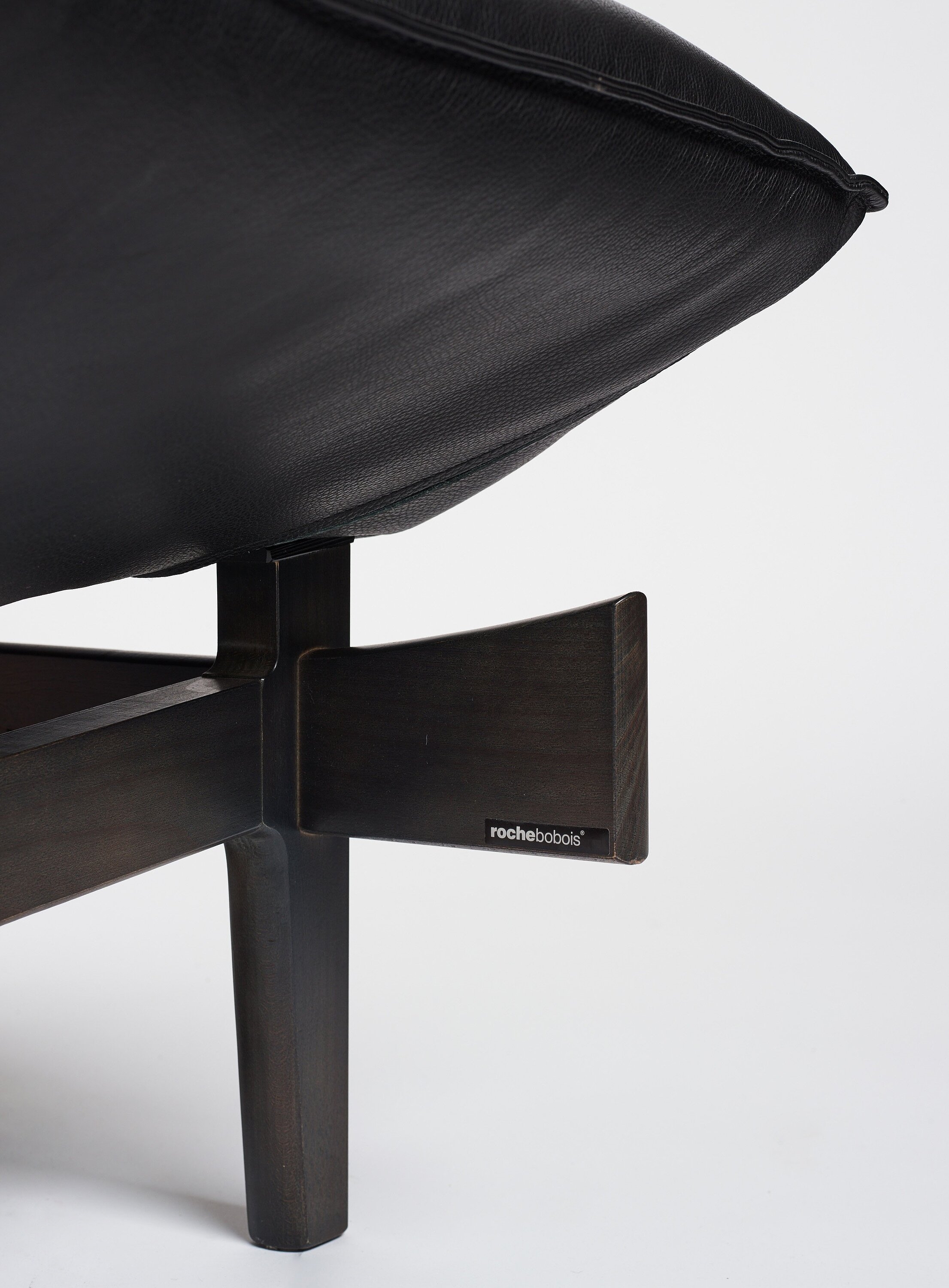 Artwork by Erik Marquardsen, a "model 84" sofa and easy chair, Made of Black lacquered wood and black leather