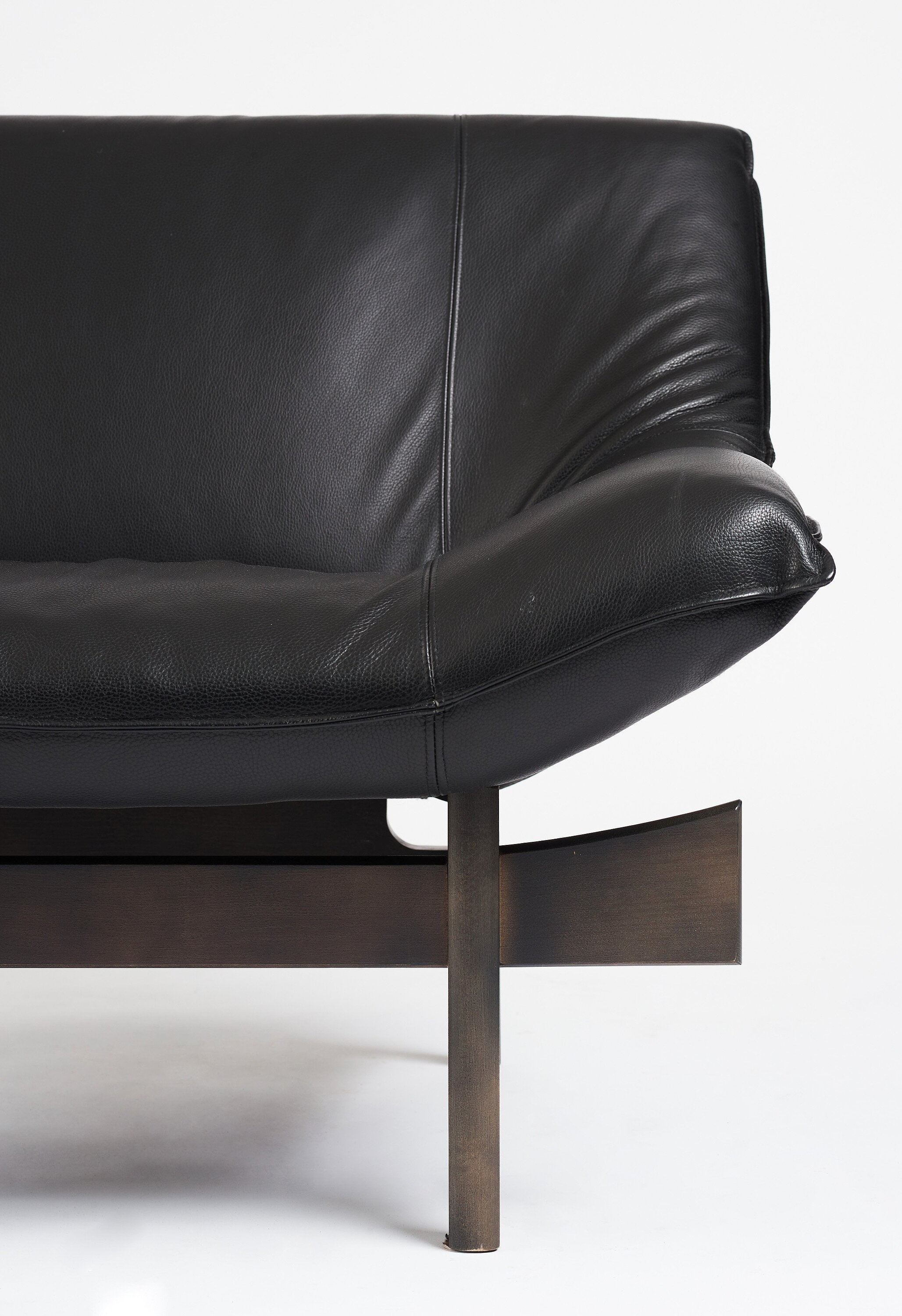 Artwork by Erik Marquardsen, a "model 84" sofa and easy chair, Made of Black lacquered wood and black leather