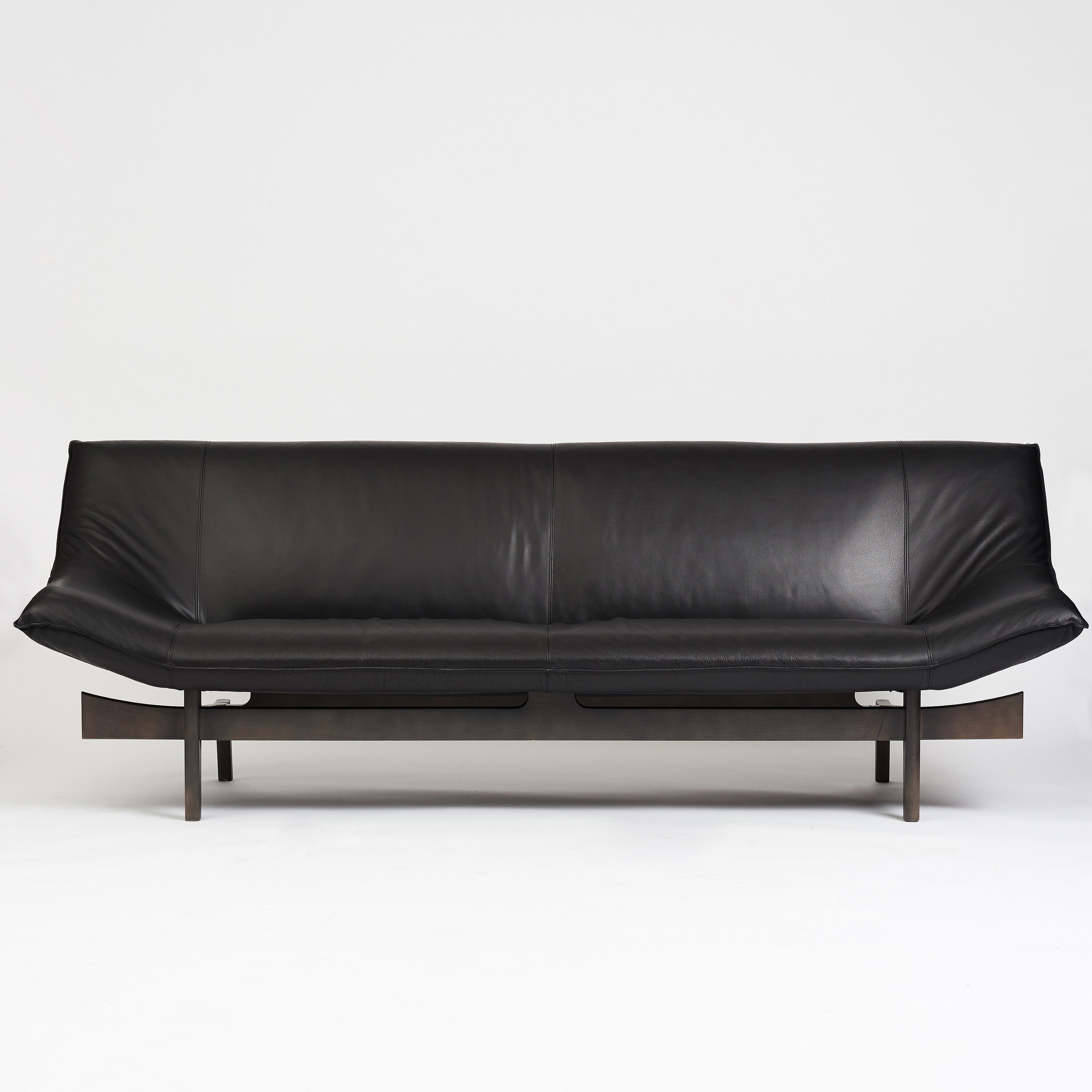 Artwork by Erik Marquardsen, a "model 84" sofa and easy chair, Made of Black lacquered wood and black leather