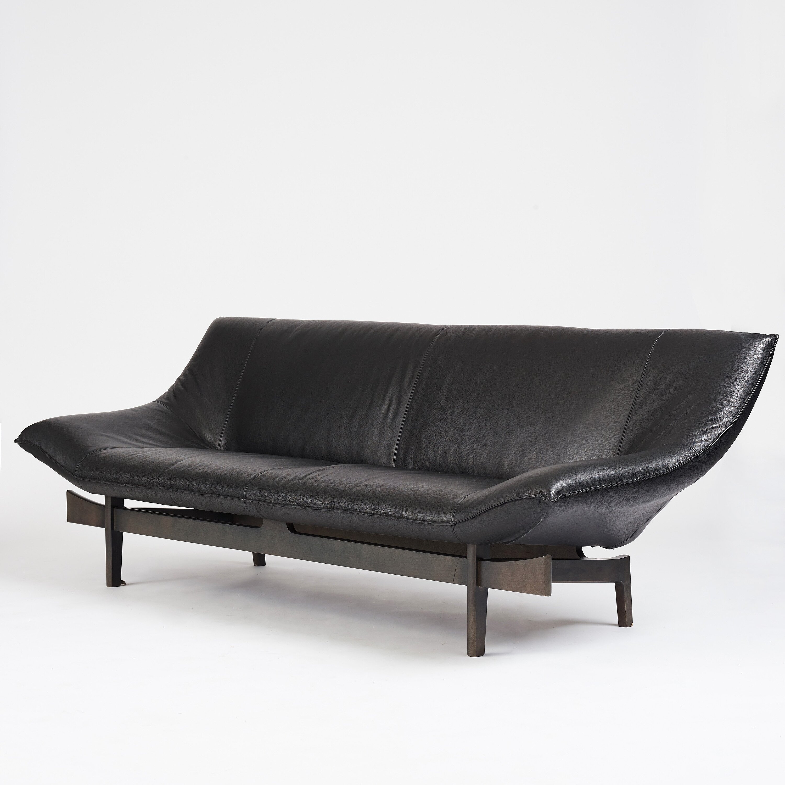 Artwork by Erik Marquardsen, a "model 84" sofa and easy chair, Made of Black lacquered wood and black leather
