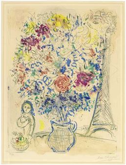 Marc Chagall、Bouquet With Eiffel Tower marc-chagall-lithograph-couple