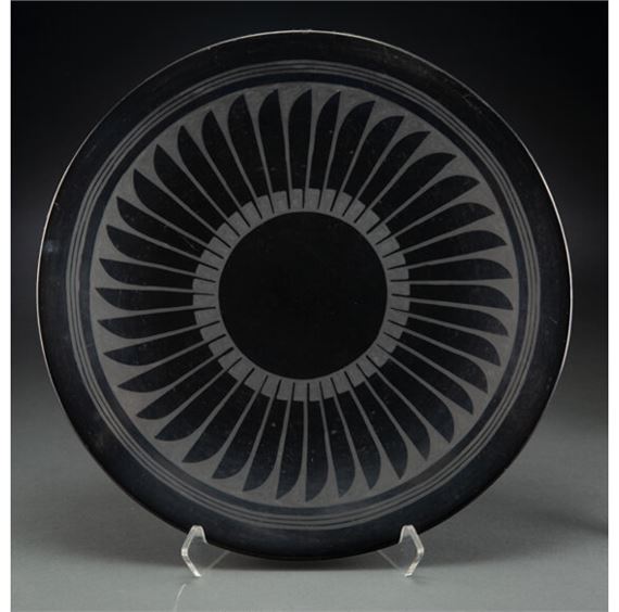 A San Ildefonso Blackware Plate by Maria Montoya Martinez, Santana Roybal Martinez, circa 1950