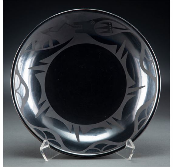 A San Ildefonso Blackware Plate by Maria Montoya Martinez, Popovi Da, circa 1965