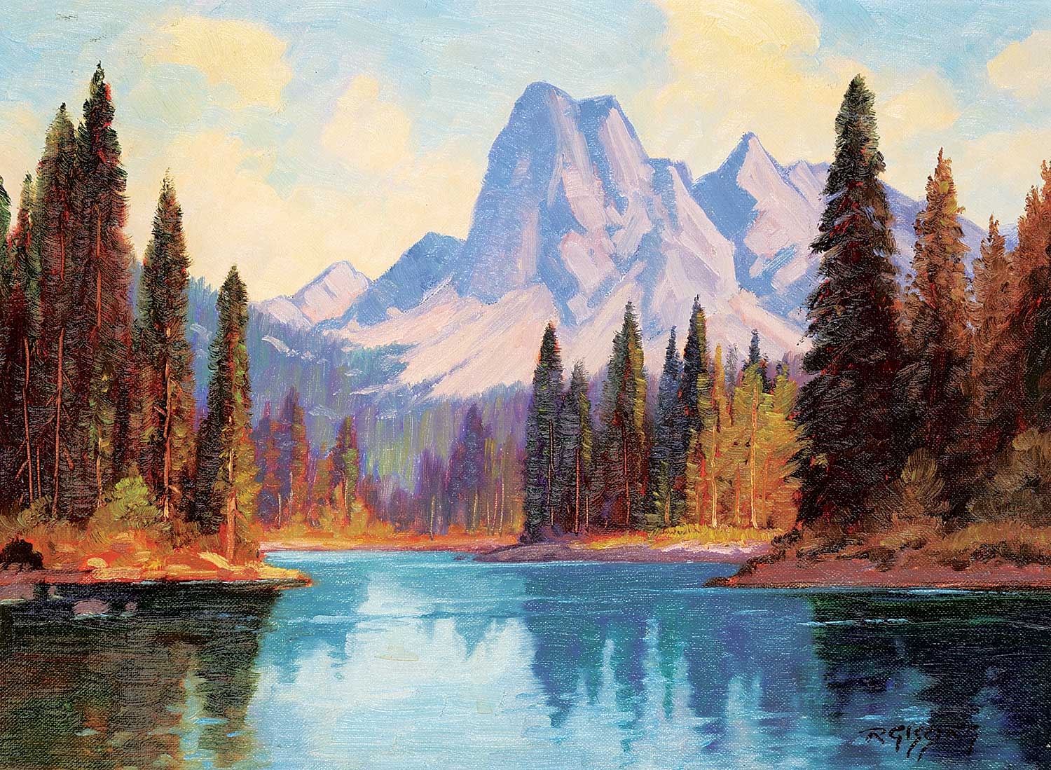 Artwork by Roland Gissing, Emerald Lake, Made of Oil on canvas board
