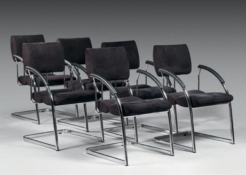 Artwork by Martin Stoll, SIX CONFERENCE CHAIR SUITE, Made of Chrome-plated metal structure, alcantara trim