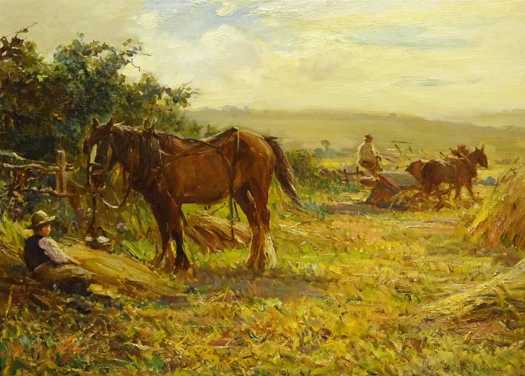 Ernest Higgens Rigg | The Harvest Field with Horse Drawn Binder | MutualArt