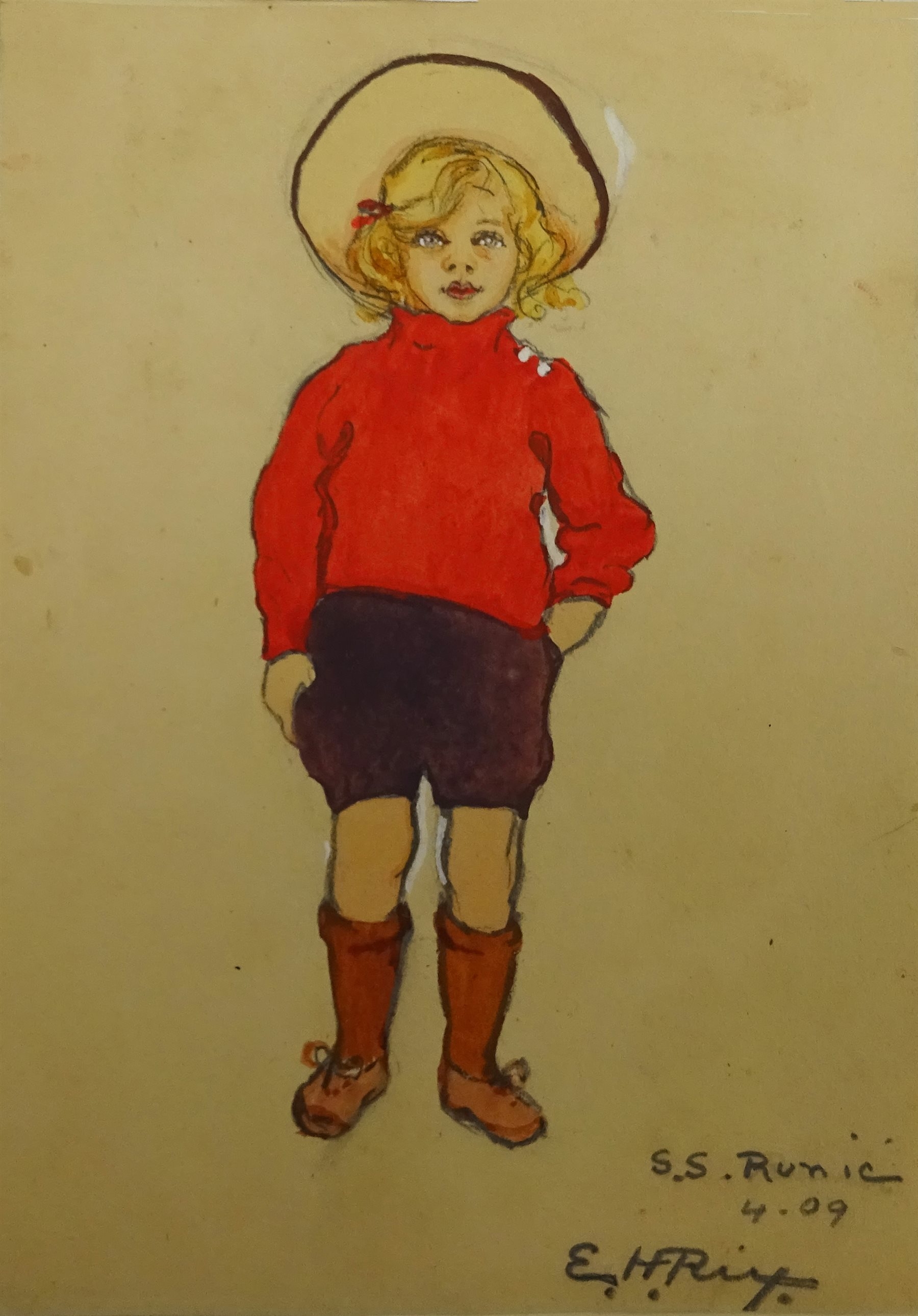 Artwork by Emily Hilda Nicholas, Various works: Girl in a Red Jumper, Made of watercolour