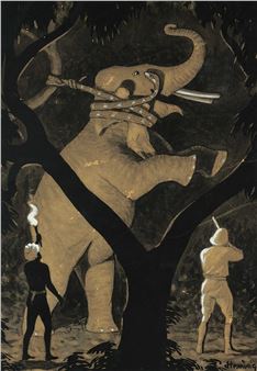 Two works: Great as Was The Elephant's Strength, She Could Not Break the Python's Deadly Grasp - Arthur Heming