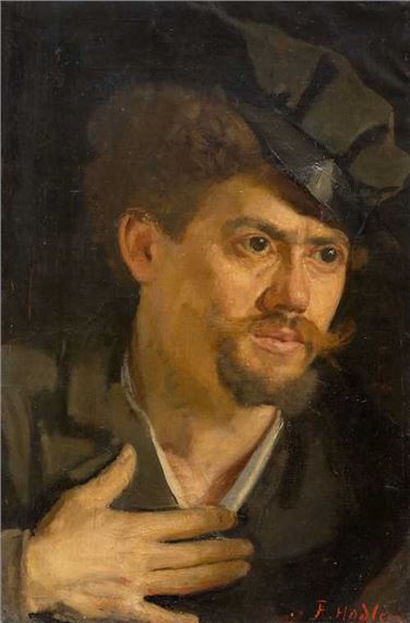 Left fragment of "Eine Gewissensfrage" by Ferdinand Hodler, 1877/1878