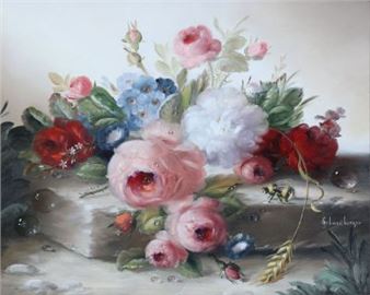 Hildegard Schwammberger Grosses Stillleben Mit Blumen Insekten Und Trauben Mutualart