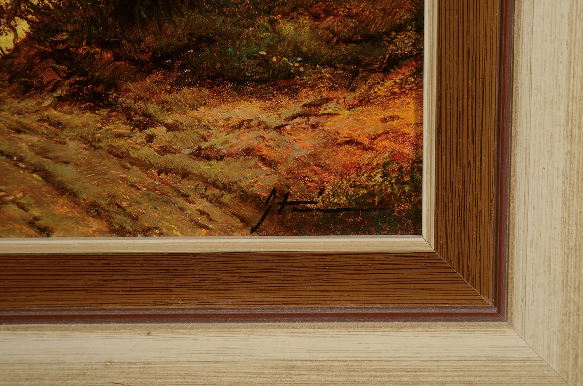 Artwork by Heinz Stienen, early autumnlandscape with a farmhouse, Made of oil / wood