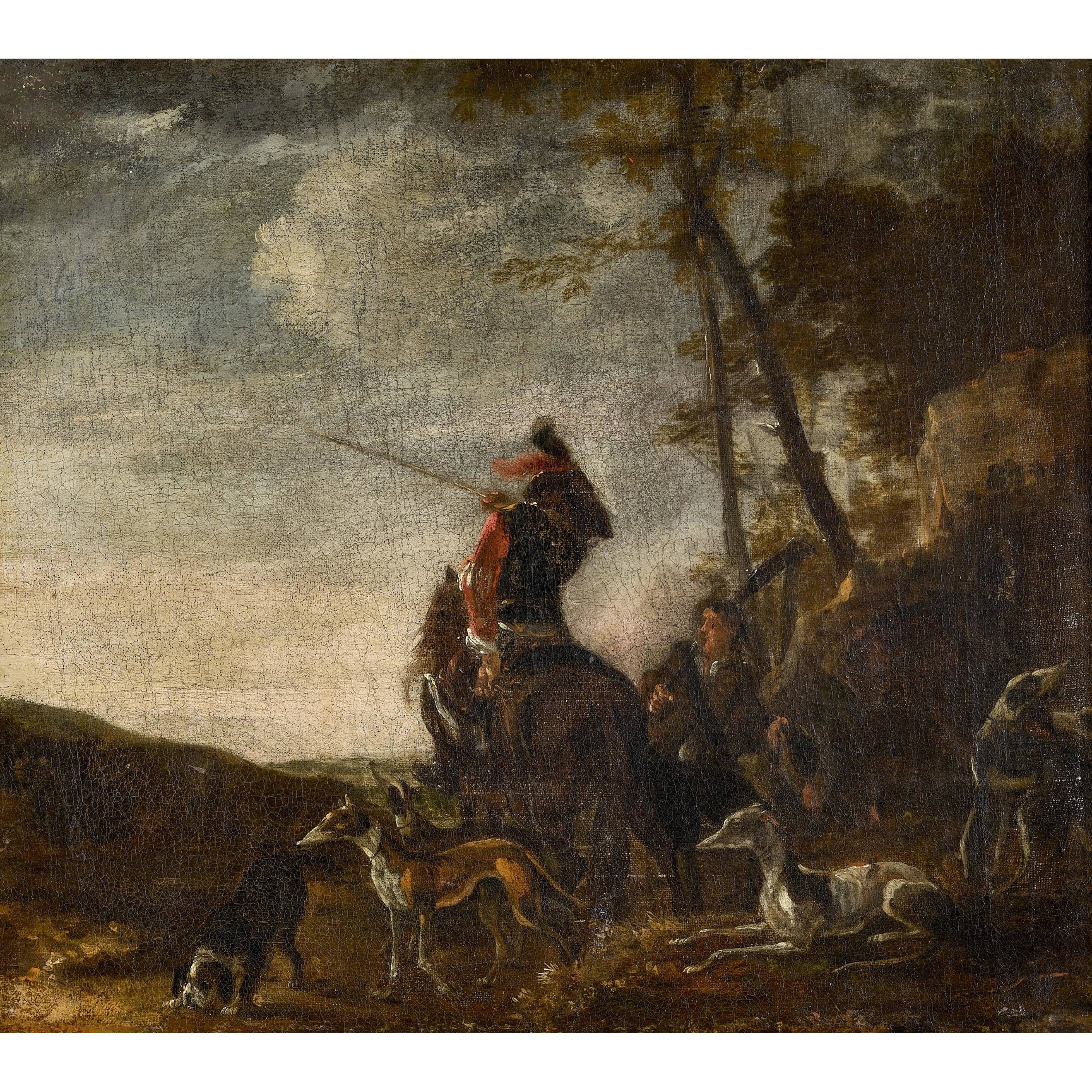 Szene mit Jagdhunden und Reiter by Adam Frans van der Meulen, Abraham Hondius