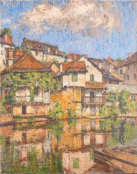 Village en bord de rivère by Alphonse Roubichon