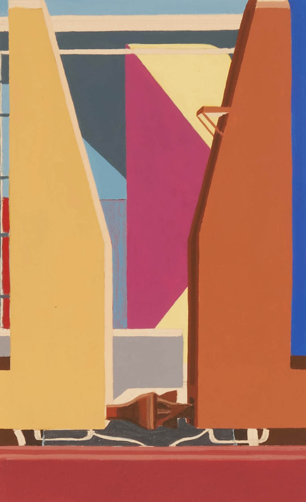 Artwork by Henry Chodkowski, Study for Bulkhead Flats, Made of acrylic on paper hinged to mat