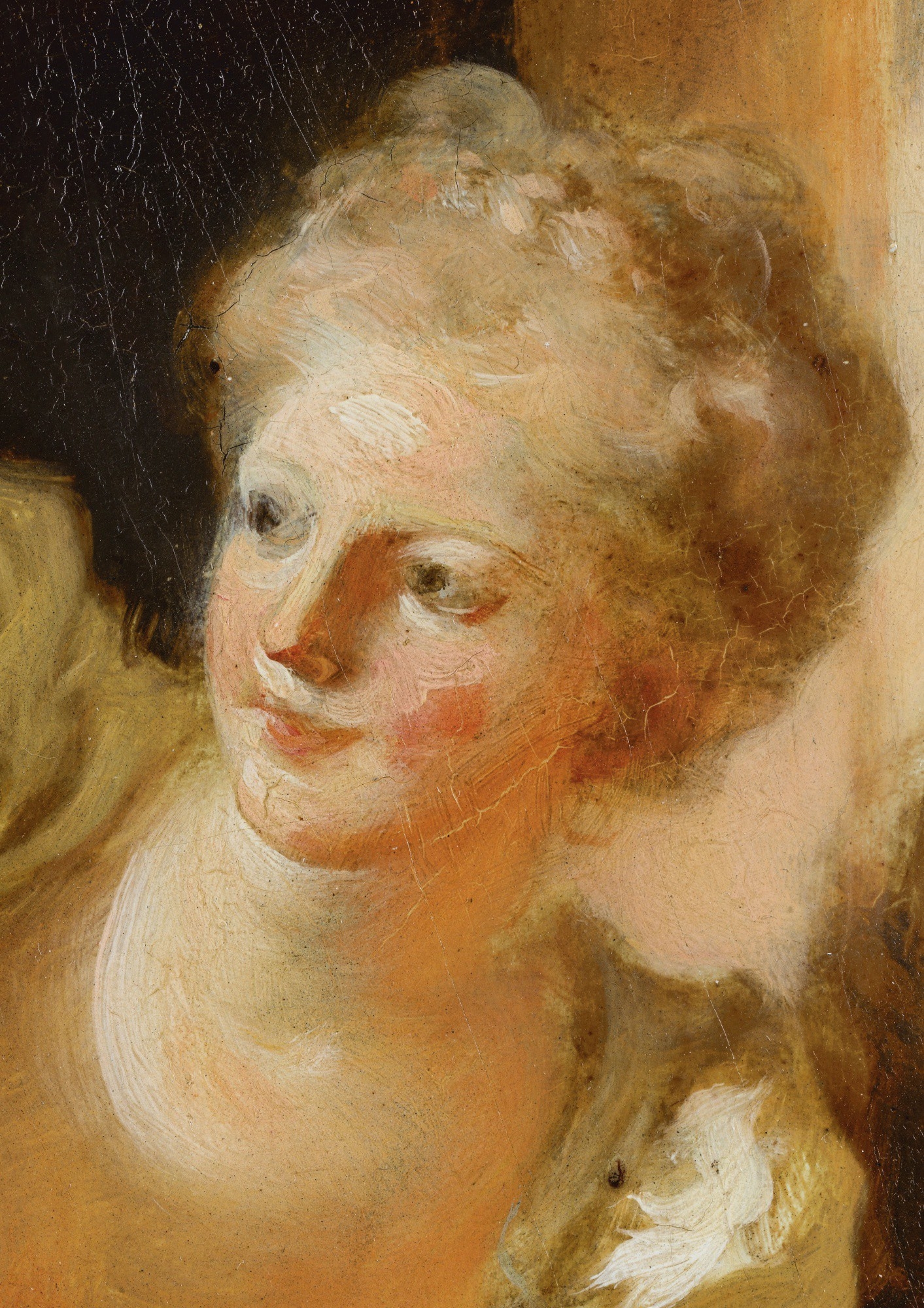 Artwork by Jean-Honoré Fragonard, A YOUNG WOMAN LEANING OUT OF A WINDOW, Made of Oil on panel