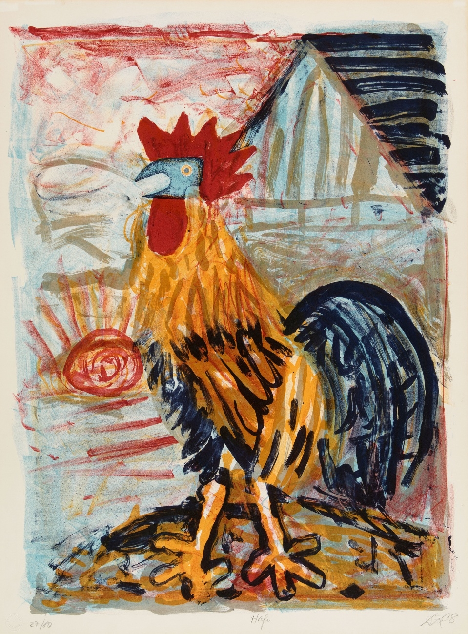 Artwork by Otto Dix, Hahn (vor der Scheune), Made of Colour lithograph on wove paper