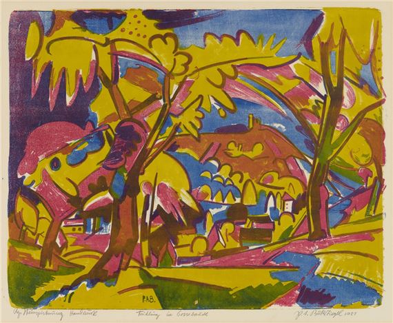 Frühling in Cossebaude by Peter August Böckstiegel, dated 1921