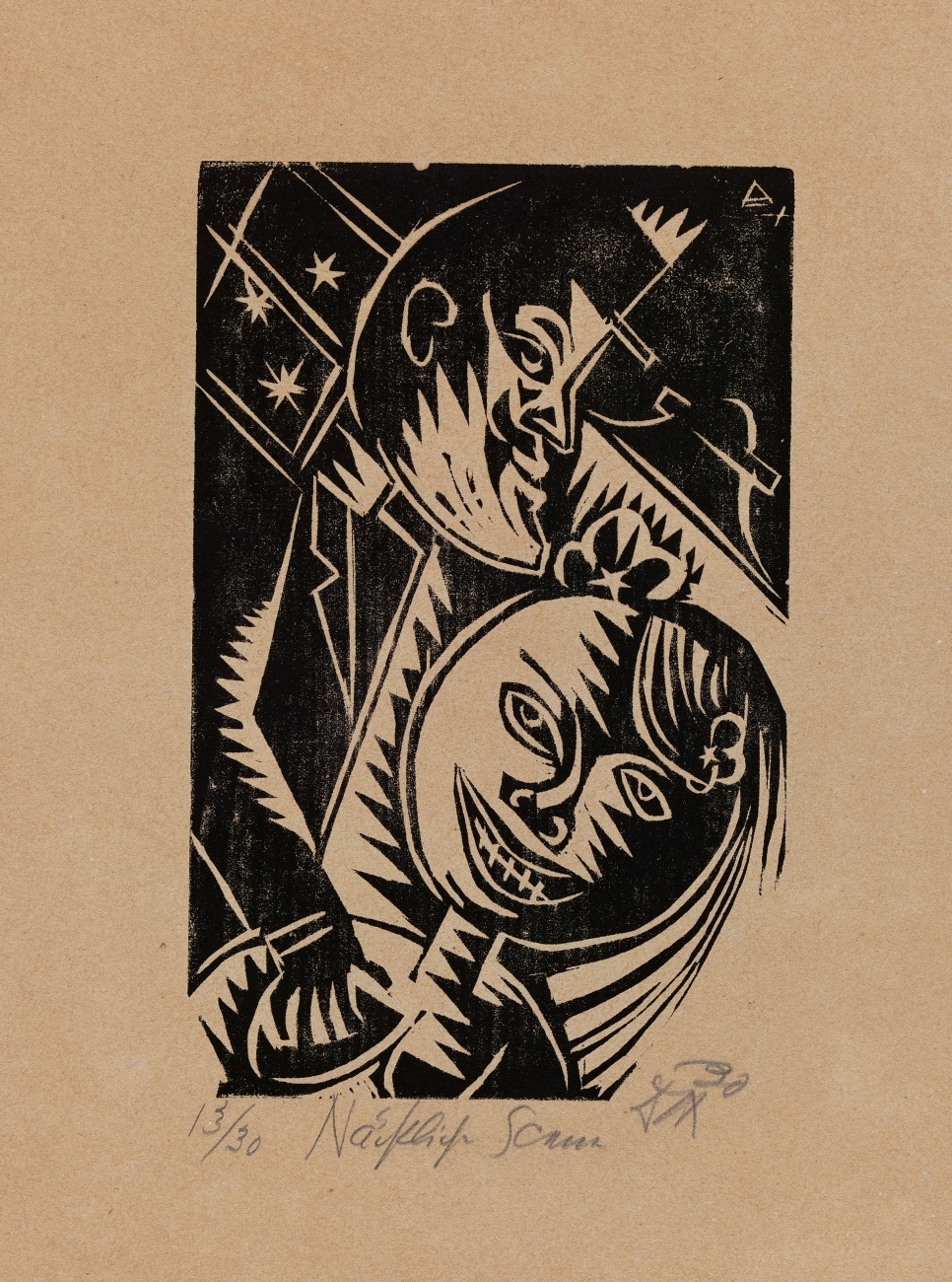 Artwork by Otto Dix, Mann und Weib (Nächtliche Scene), Made of Woodcut on brownish laid paper