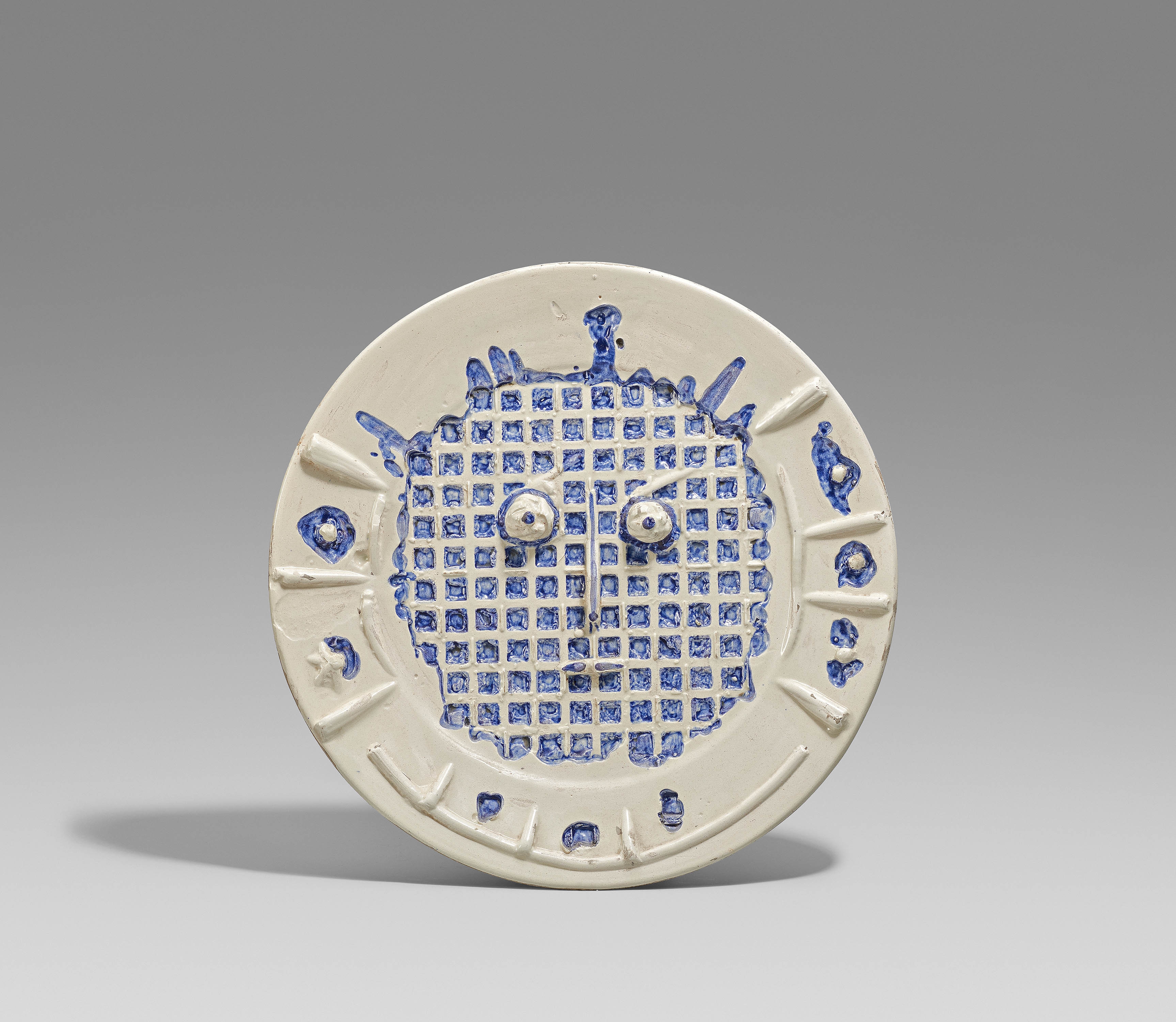 Artwork by Pablo Picasso, Face with grid., Made of White earthenware, partially polychromed and glazed