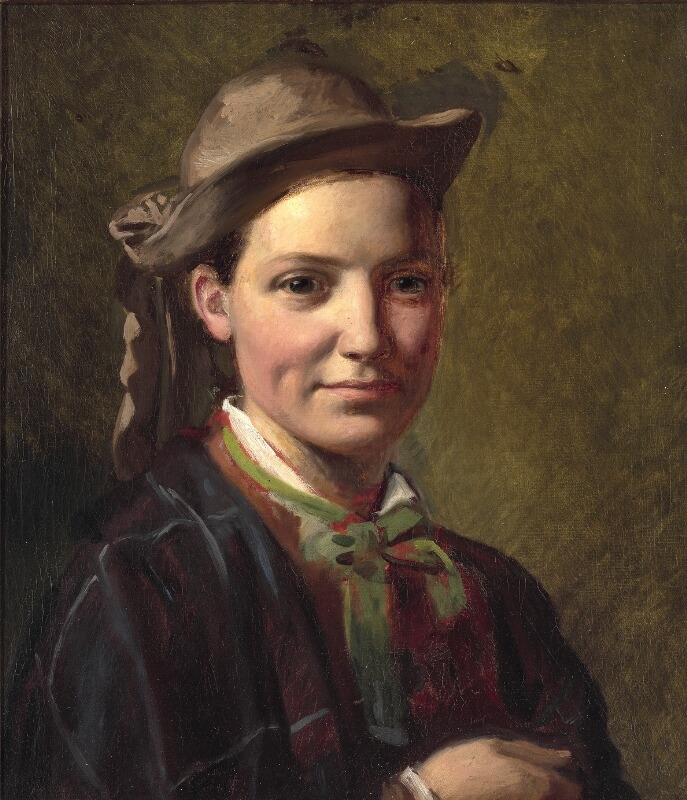 Portrait of Miss Sophie Møller with checkered jacket and hat