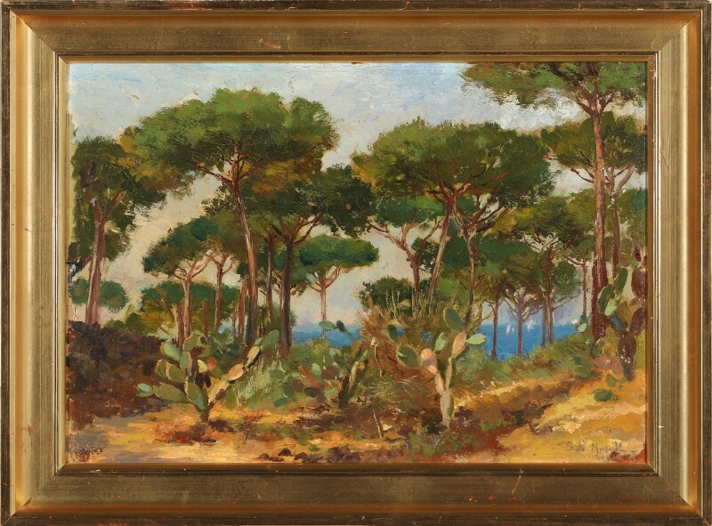 Artwork by Sophia de Muralt, A view to the sea from the island Ischia near Naples, Made of Oil on cardboard